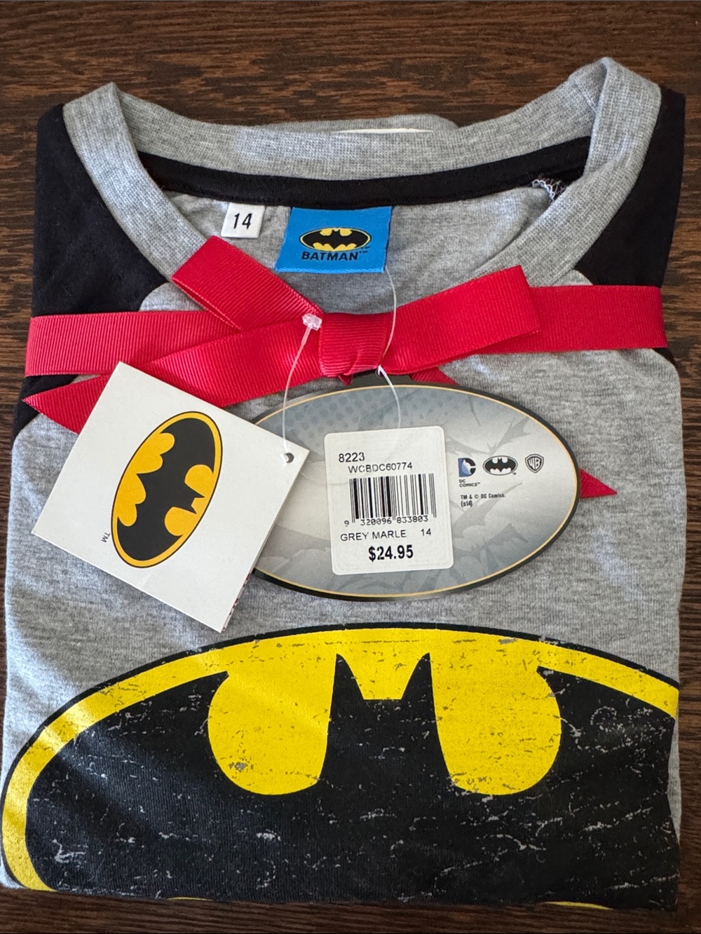 Batman Grey Marle Tee with Yellow & Black Logo